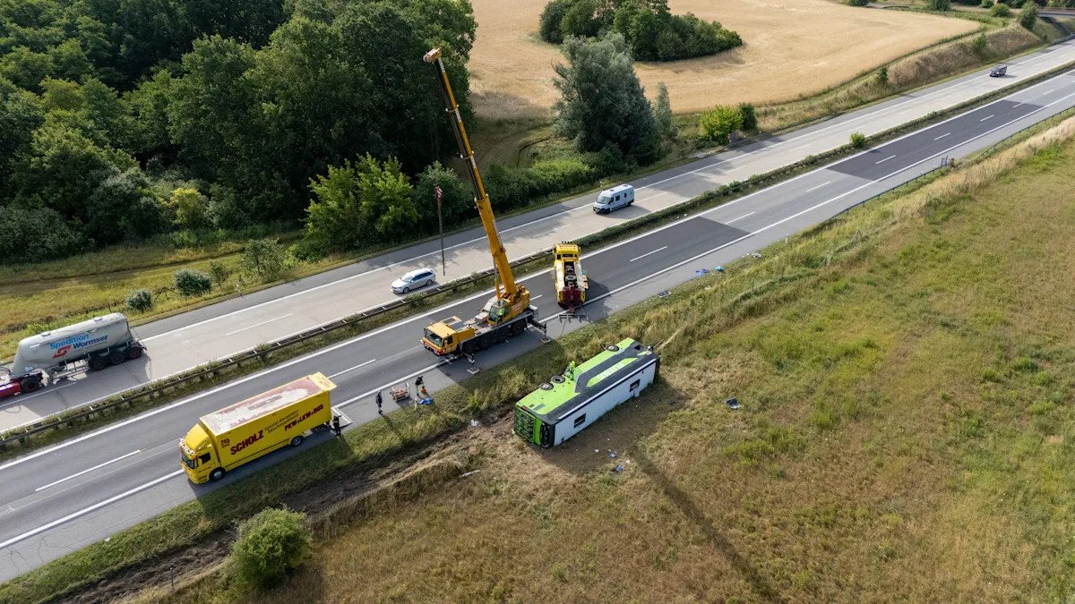 More than 20 are injured including 1 seriously when the flips bus in the northeastern Germany