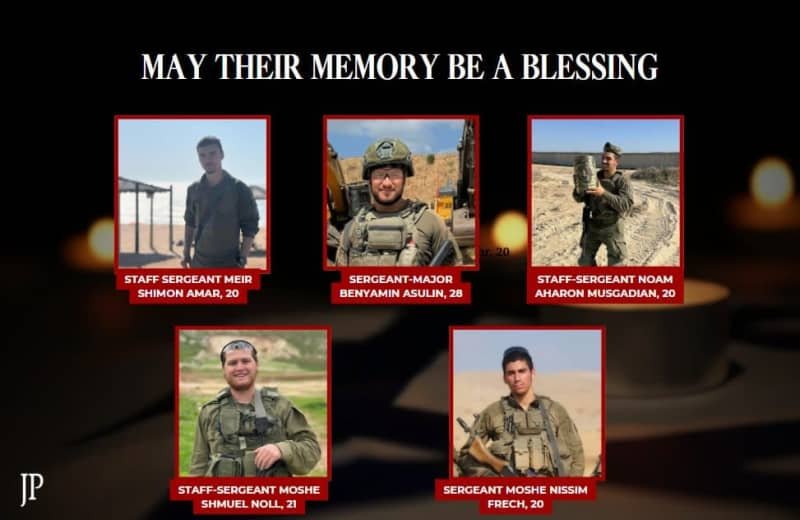 Idf says five soldiers killed by explosive device in beit hanun