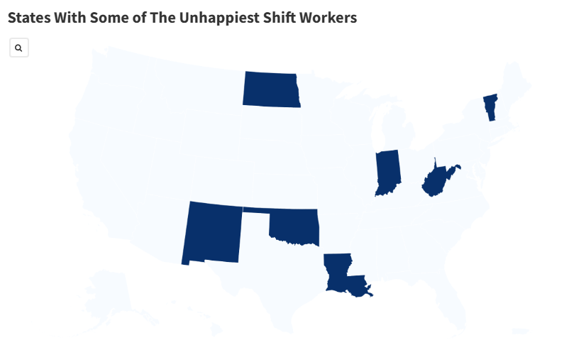 The map shows the States with workers without moving, according to the study