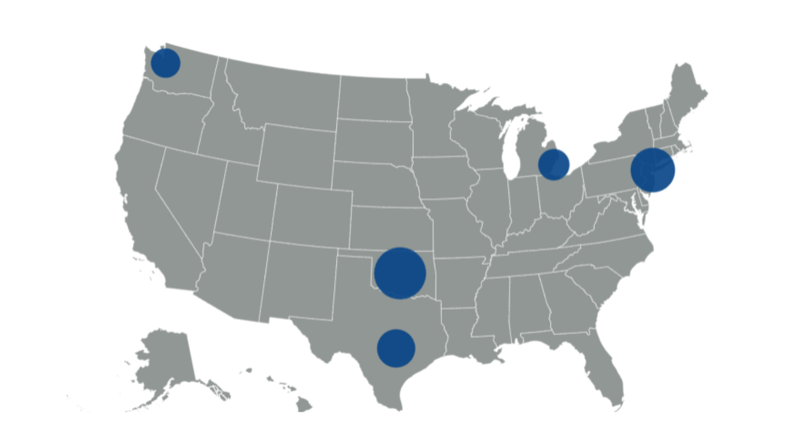 Maps shows where any principal gross is built in the United States now